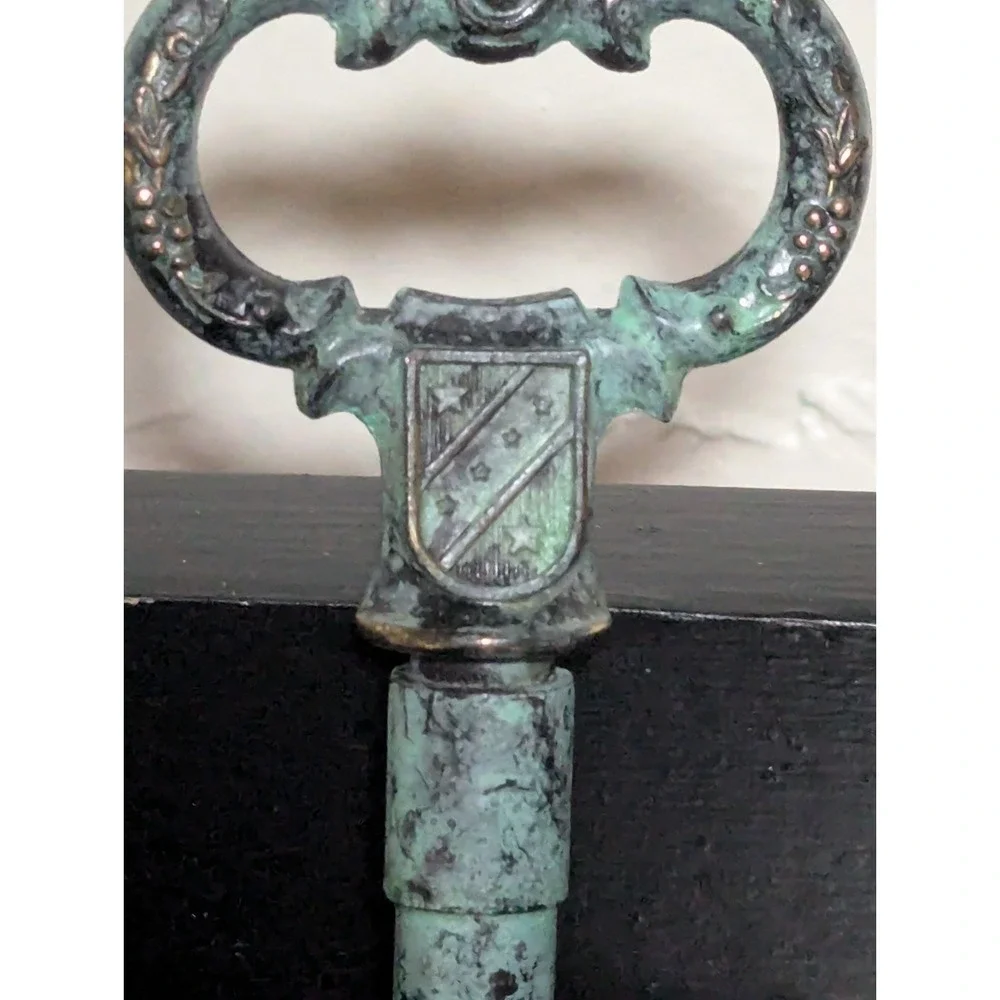 Vintage 1970s Brass Skeleton Key Corkscrew and Bottle Opener Heavily Oxidized‎